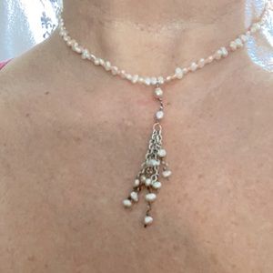 Freshwater pink pearl lariat necklace
